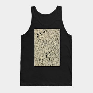 Water waves and fishes, line art, Black and white, Rajasthani art, Phad painting Tank Top